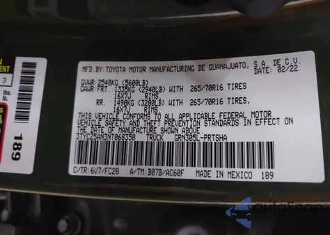 2022 Toyota Tacoma Sr5 V6 из США, поврежденный, VIN 3TYCZ5AN3NT068358